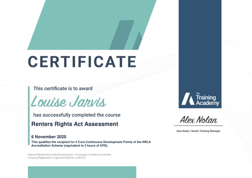 Louise Jarvis Renters Right Act Certificate